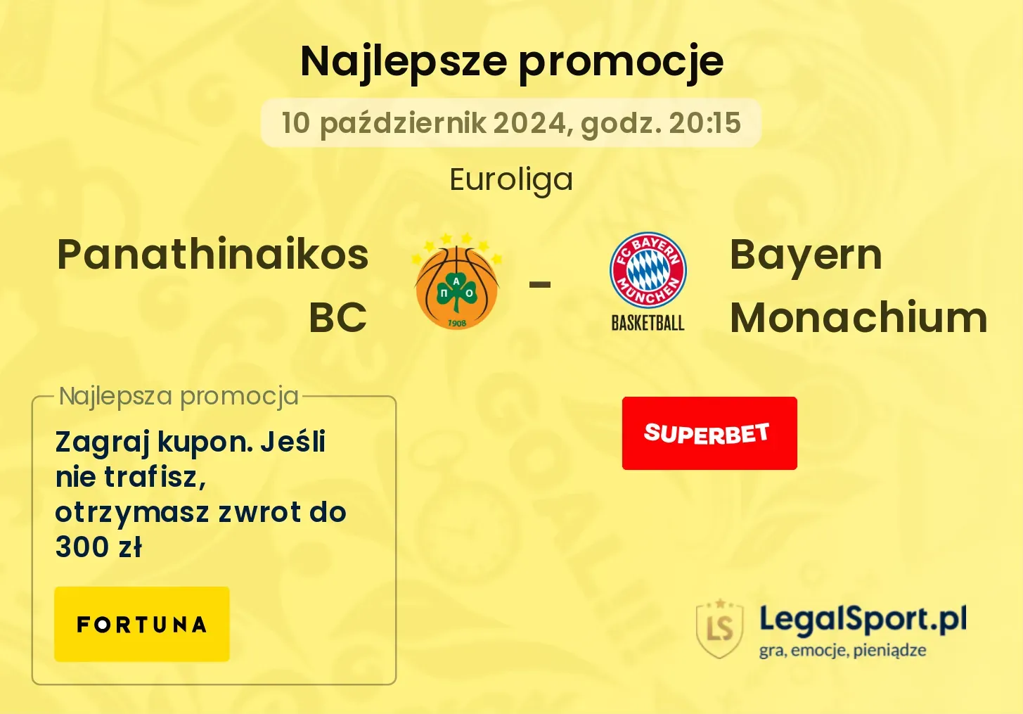 Panathinaikos BC - Bayern Monachium promocje bonusy na mecz