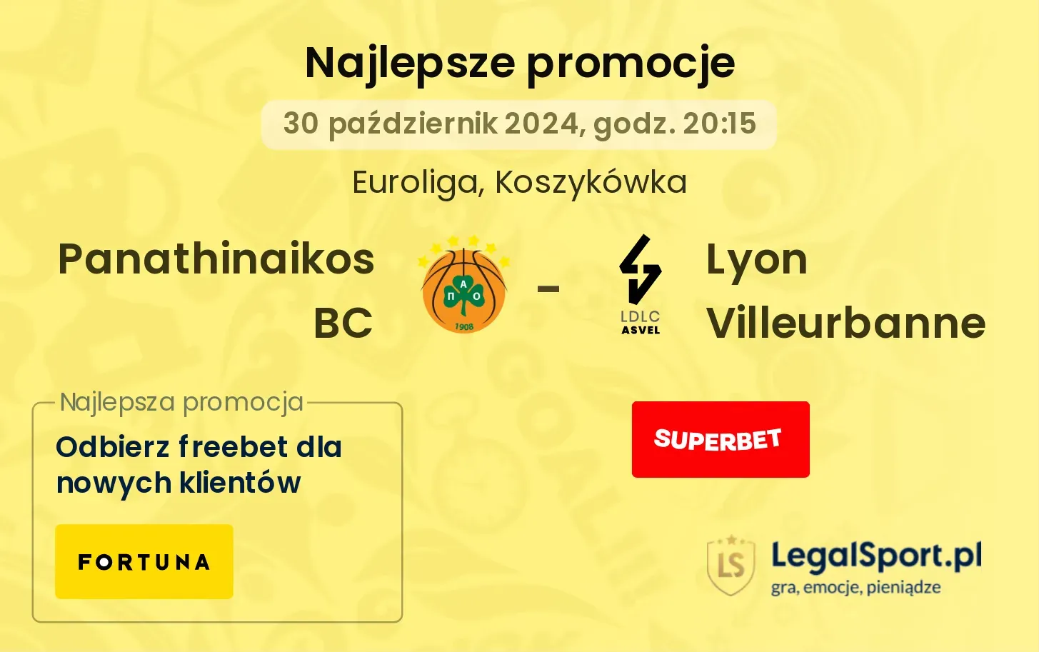 Panathinaikos BC - Lyon Villeurbanne promocje bonusy na mecz