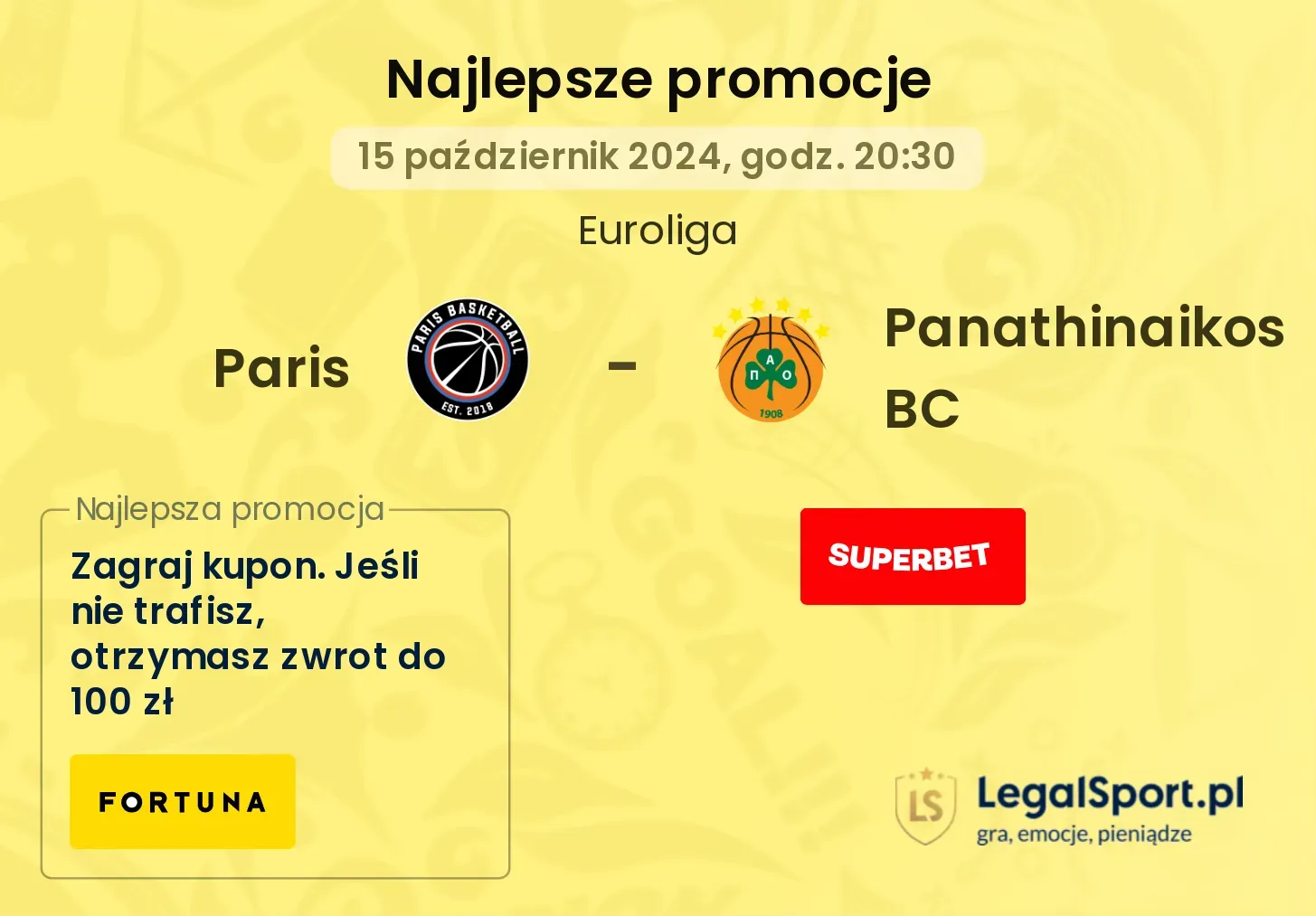 Paris - Panathinaikos BC promocje bonusy na mecz