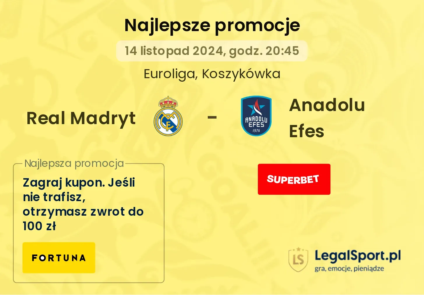 Real Madryt - Anadolu Efes promocje bonusy na mecz