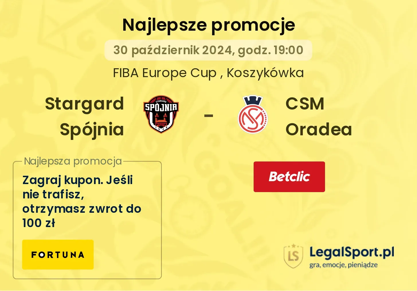 Stargard Spójnia - CSM Oradea promocje bonusy na mecz