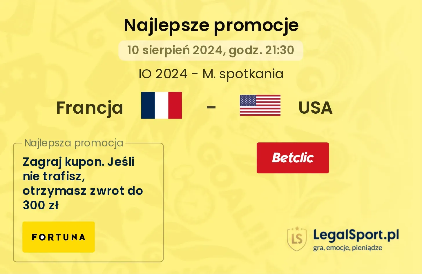 Francja - USA promocje bonusy na mecz