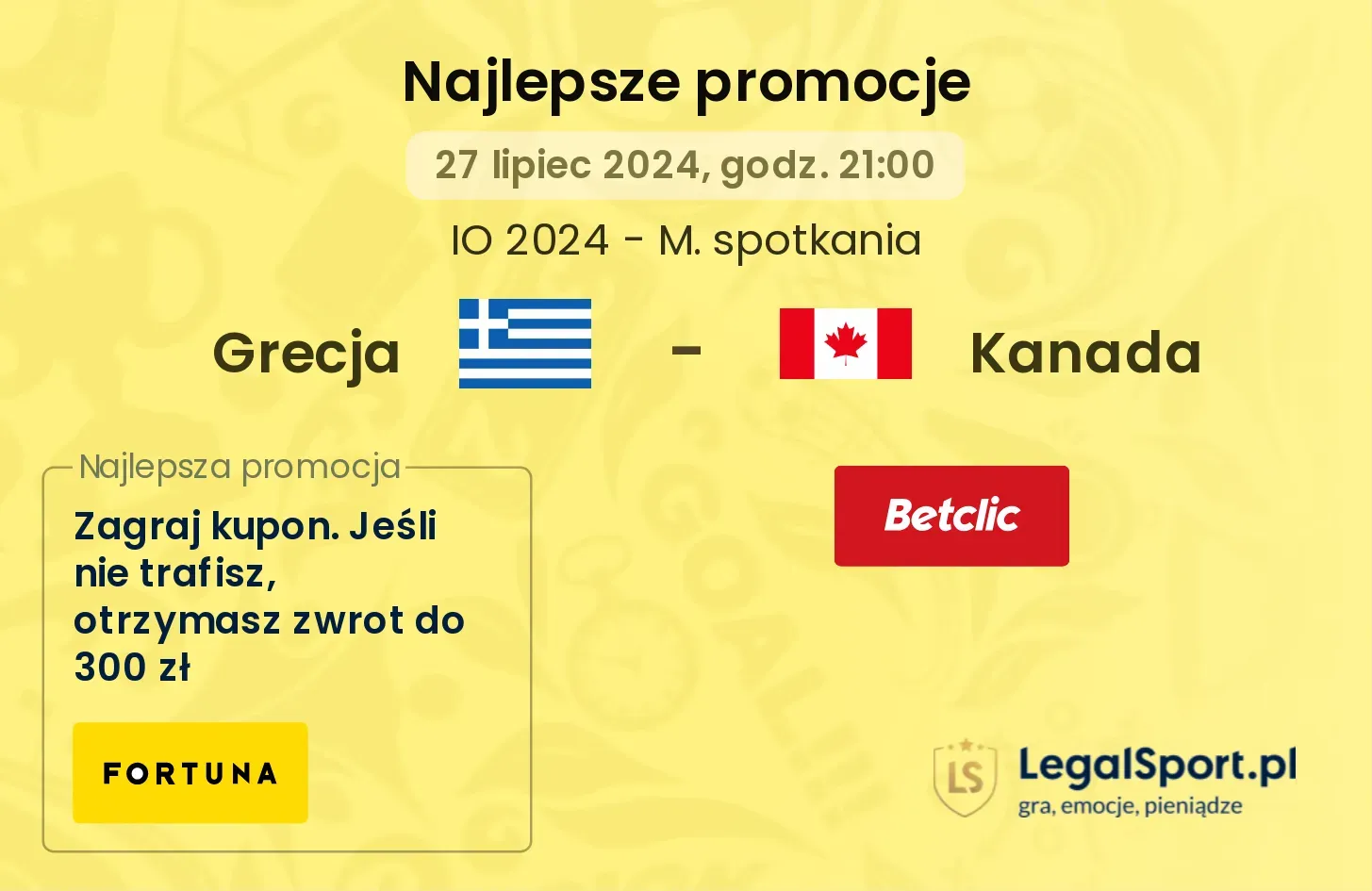 Grecja - Kanada promocje bonusy na mecz