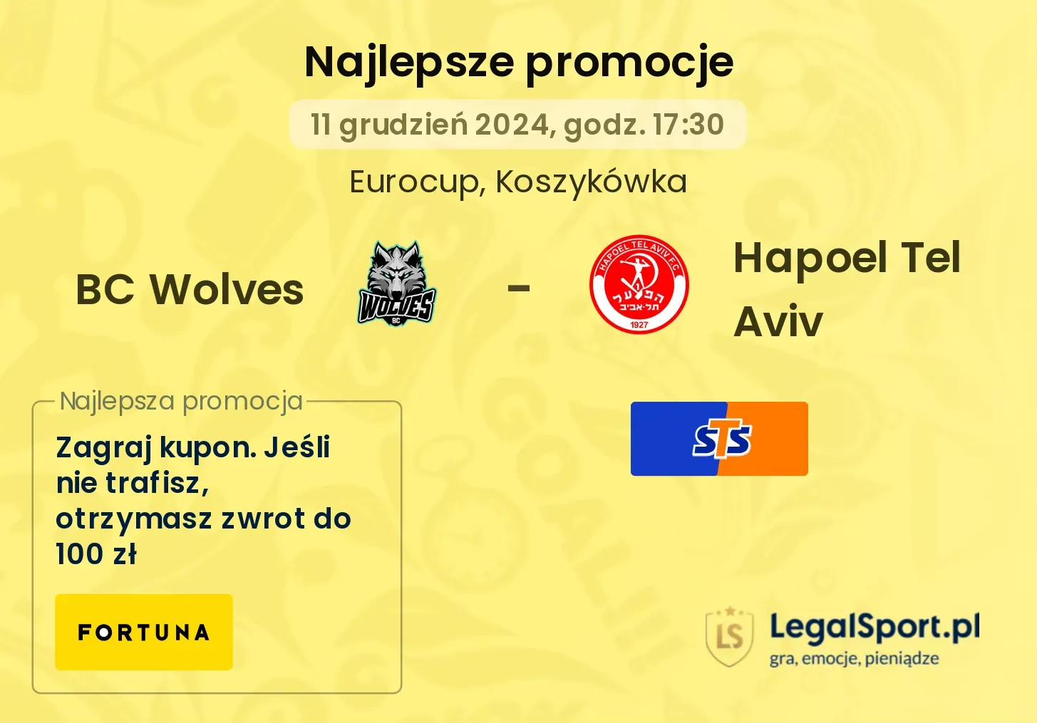 Hapoel Tel Aviv - BC Wolves promocje bonusy na mecz