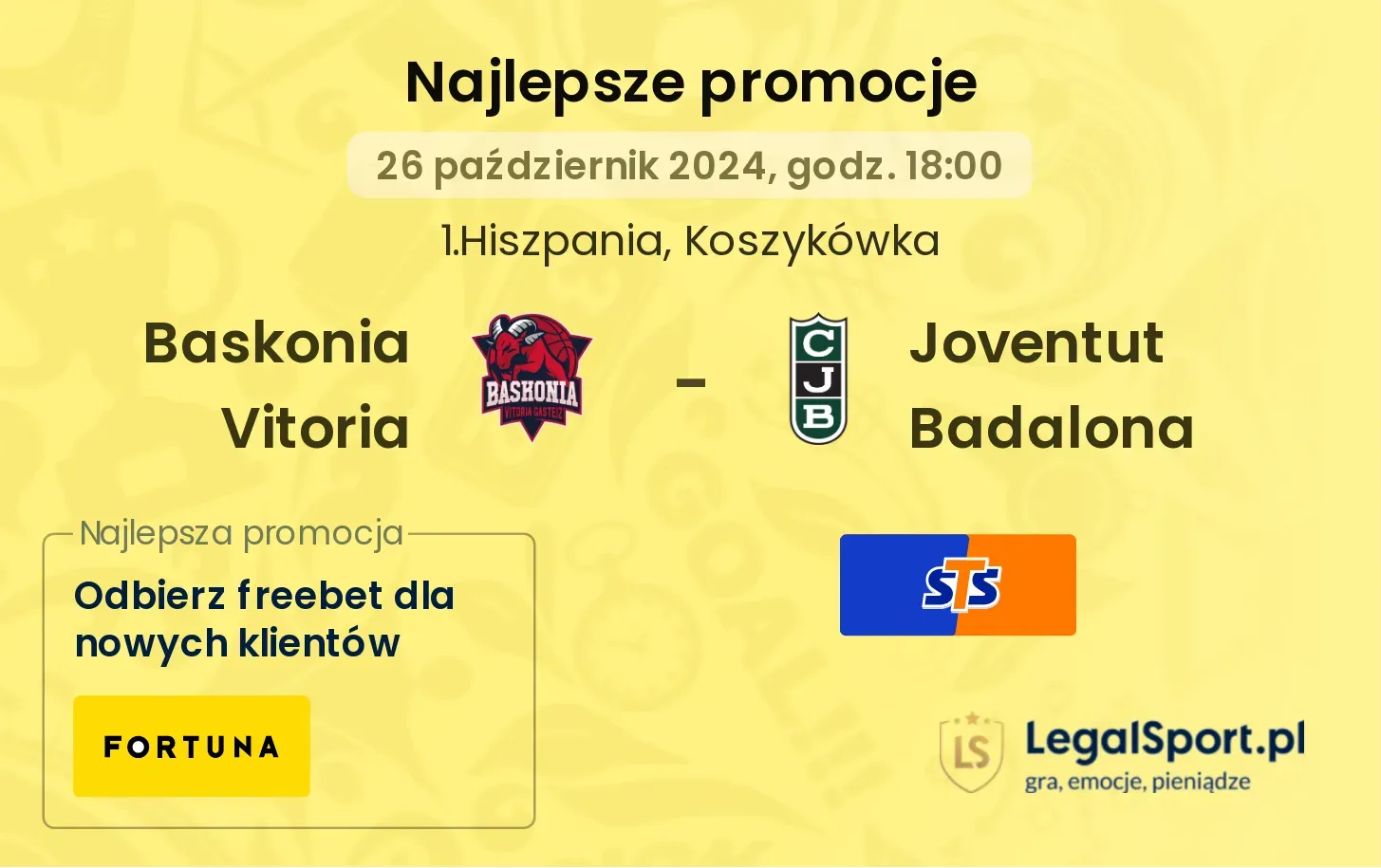 Baskonia Vitoria - Joventut Badalona promocje bonusy na mecz