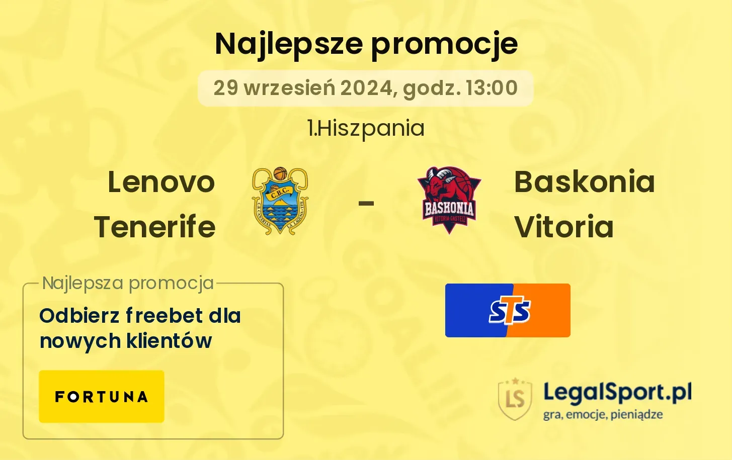 Lenovo Tenerife - Baskonia Vitoria promocje bonusy na mecz