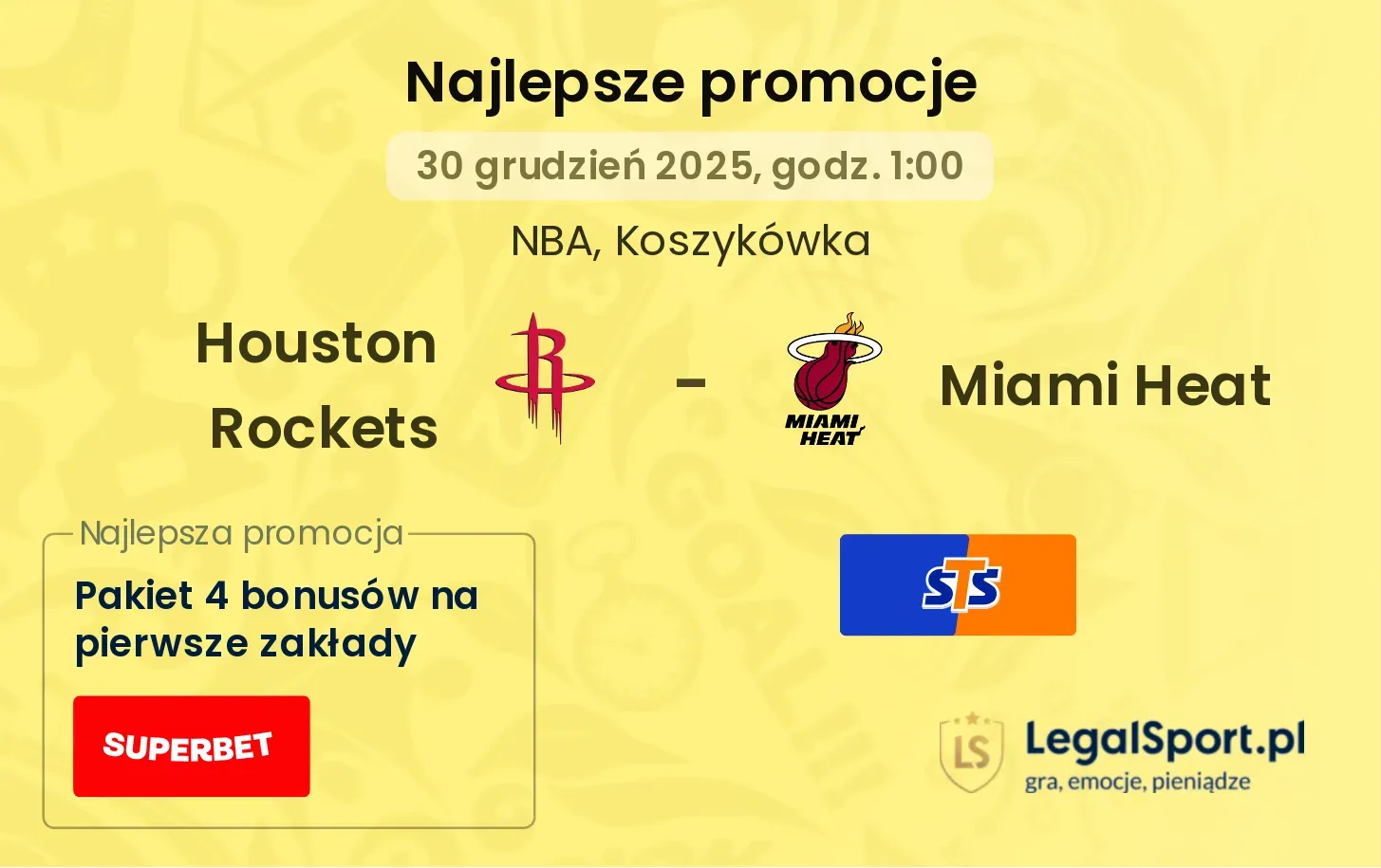 Houston Rockets - Miami Heat promocje bonusy na mecz