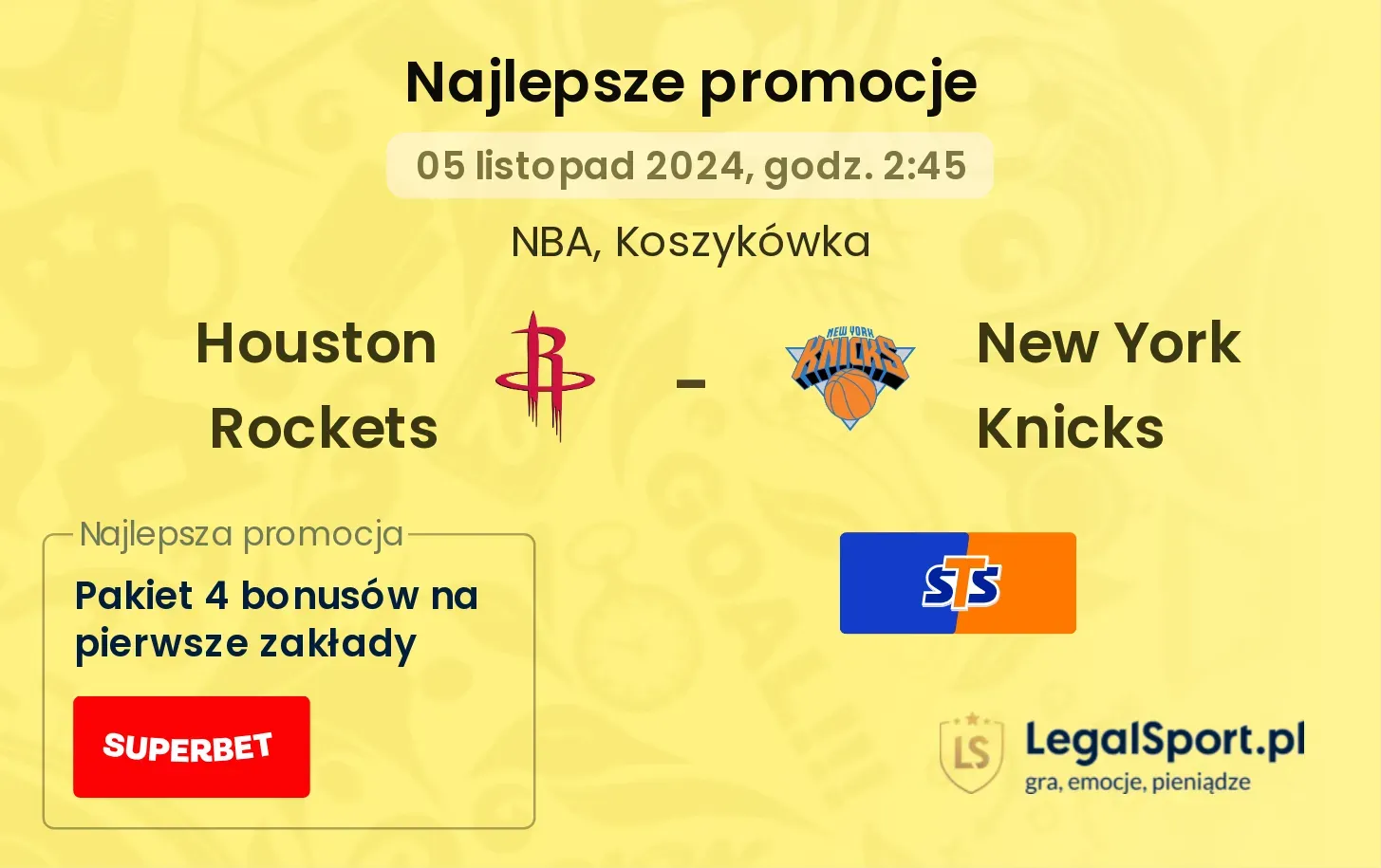 Houston Rockets - New York Knicks promocje u bukmacherów 05.11, 02:45