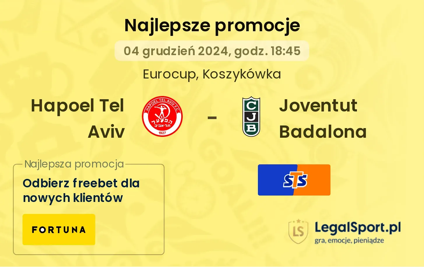 Joventut Badalona - Hapoel Tel Aviv promocje bonusy na mecz