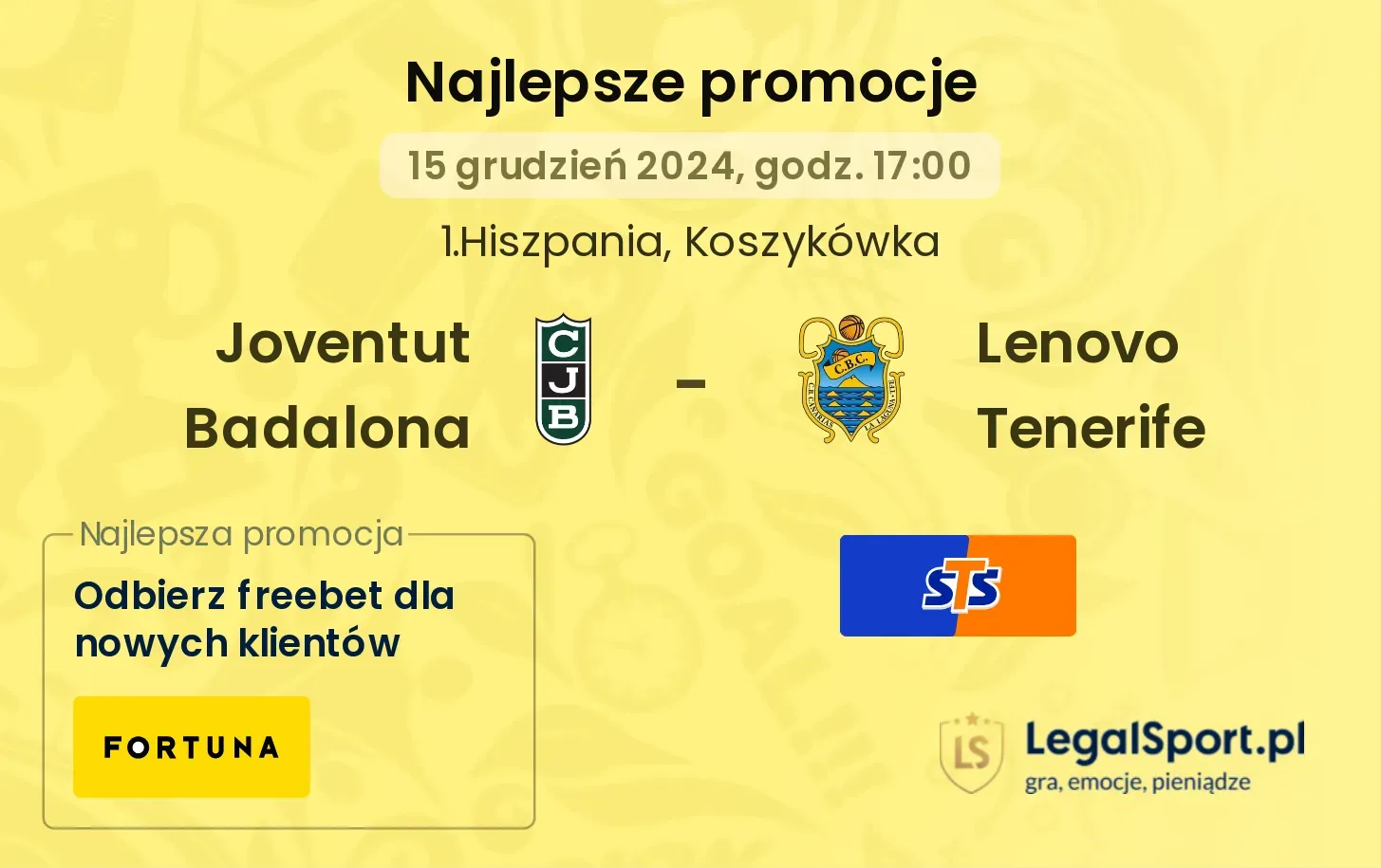 Joventut Badalona - Lenovo Tenerife promocje bonusy na mecz