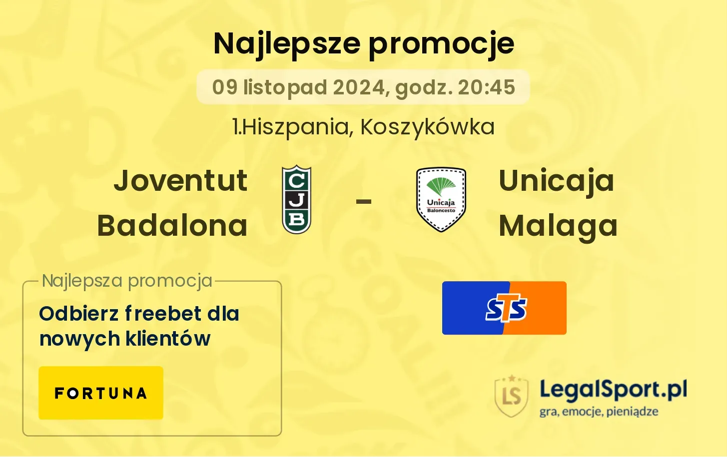 Joventut Badalona - Unicaja Malaga promocje bonusy na mecz