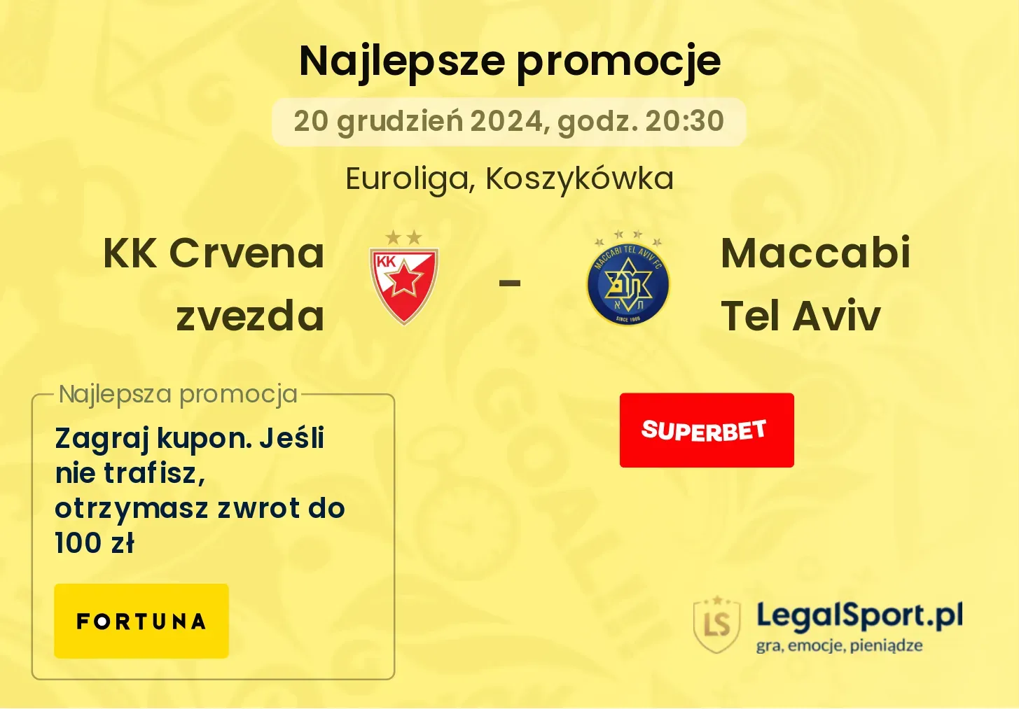 KK Crvena zvezda - Maccabi Tel Aviv promocje bonusy na mecz