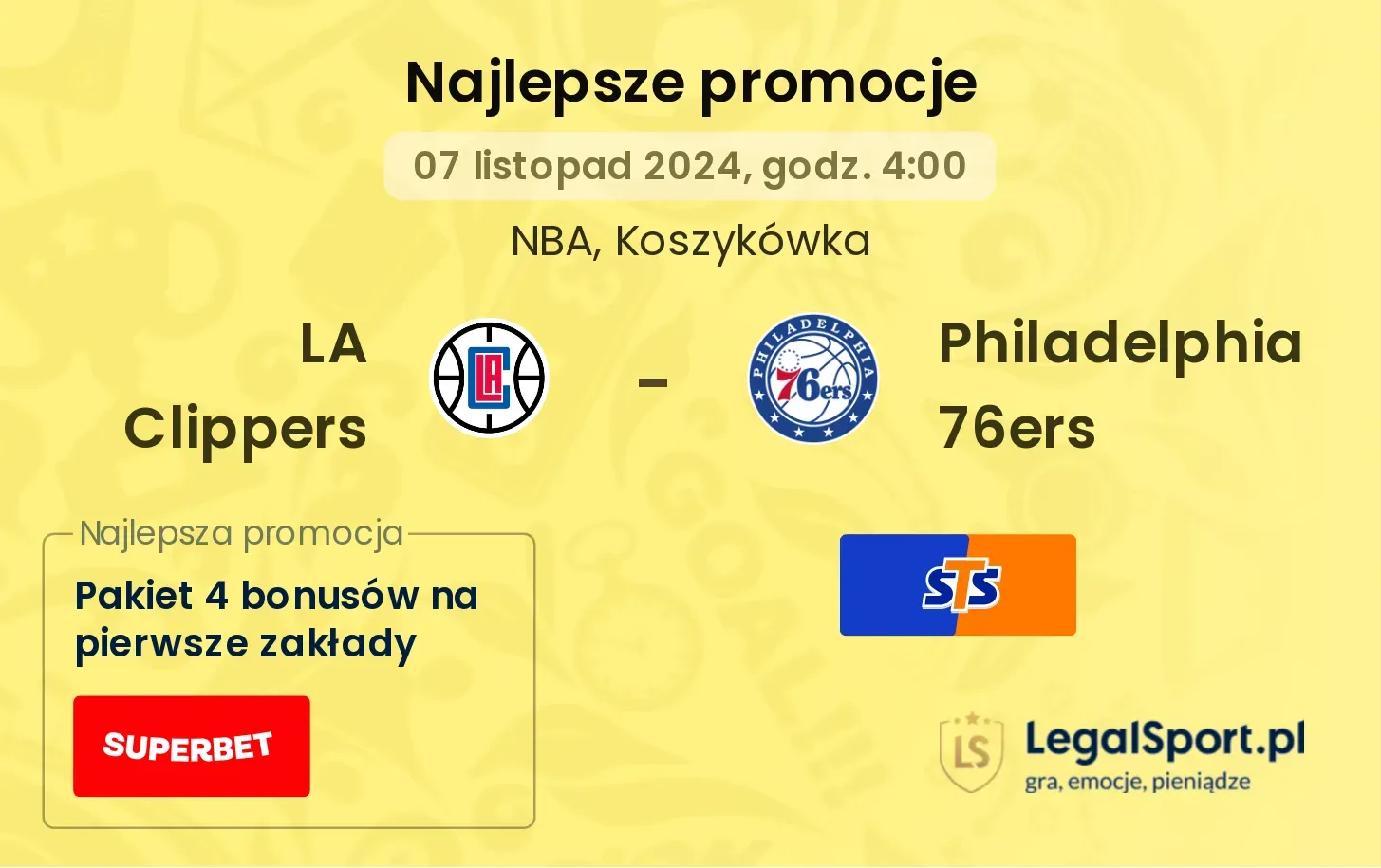 LA Clippers - Philadelphia 76ers promocje bonusy na mecz