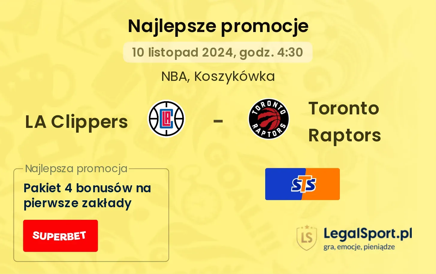 LA Clippers - Toronto Raptors promocje bonusy na mecz