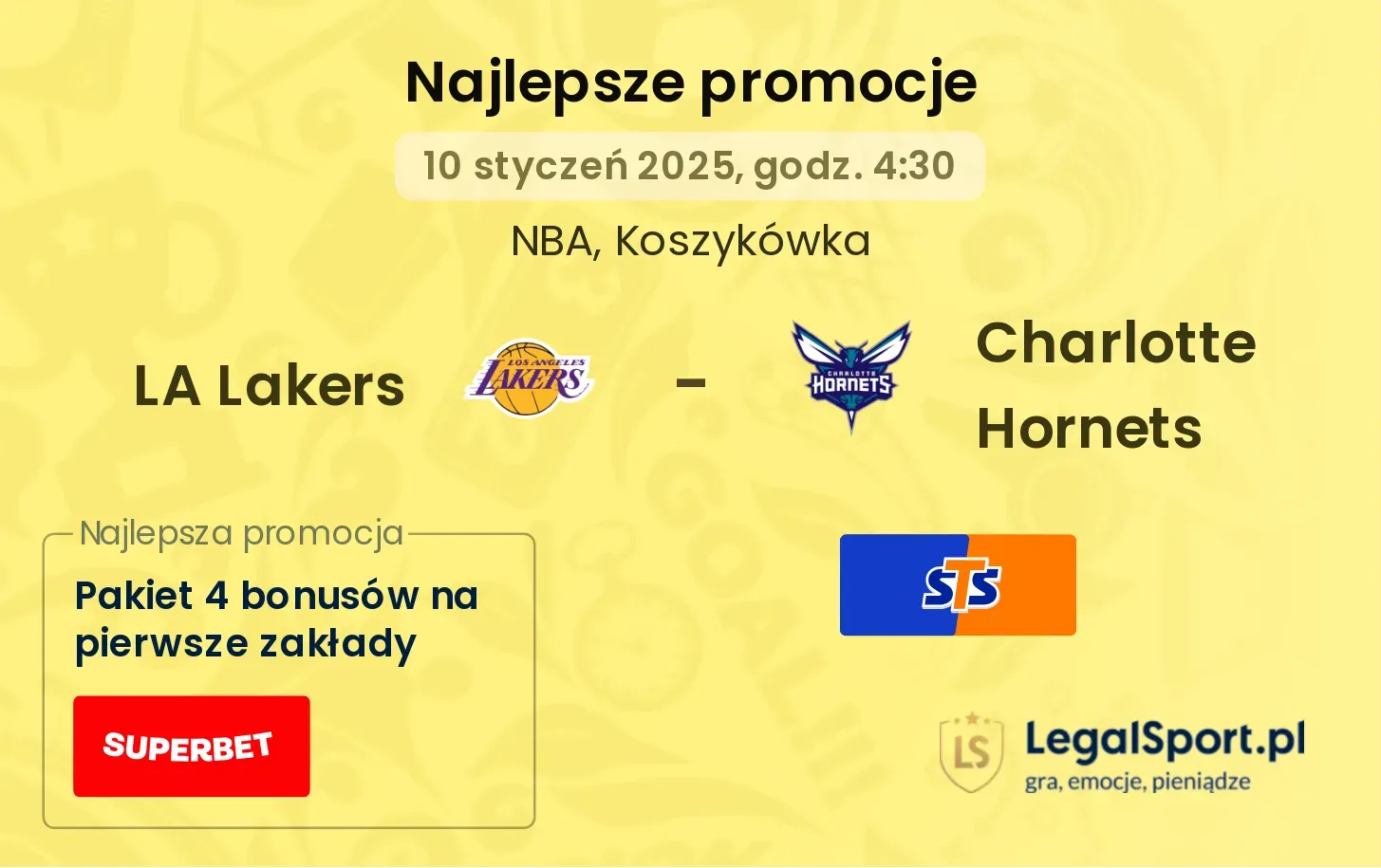 LA Lakers - Charlotte Hornets promocje bonusy na mecz