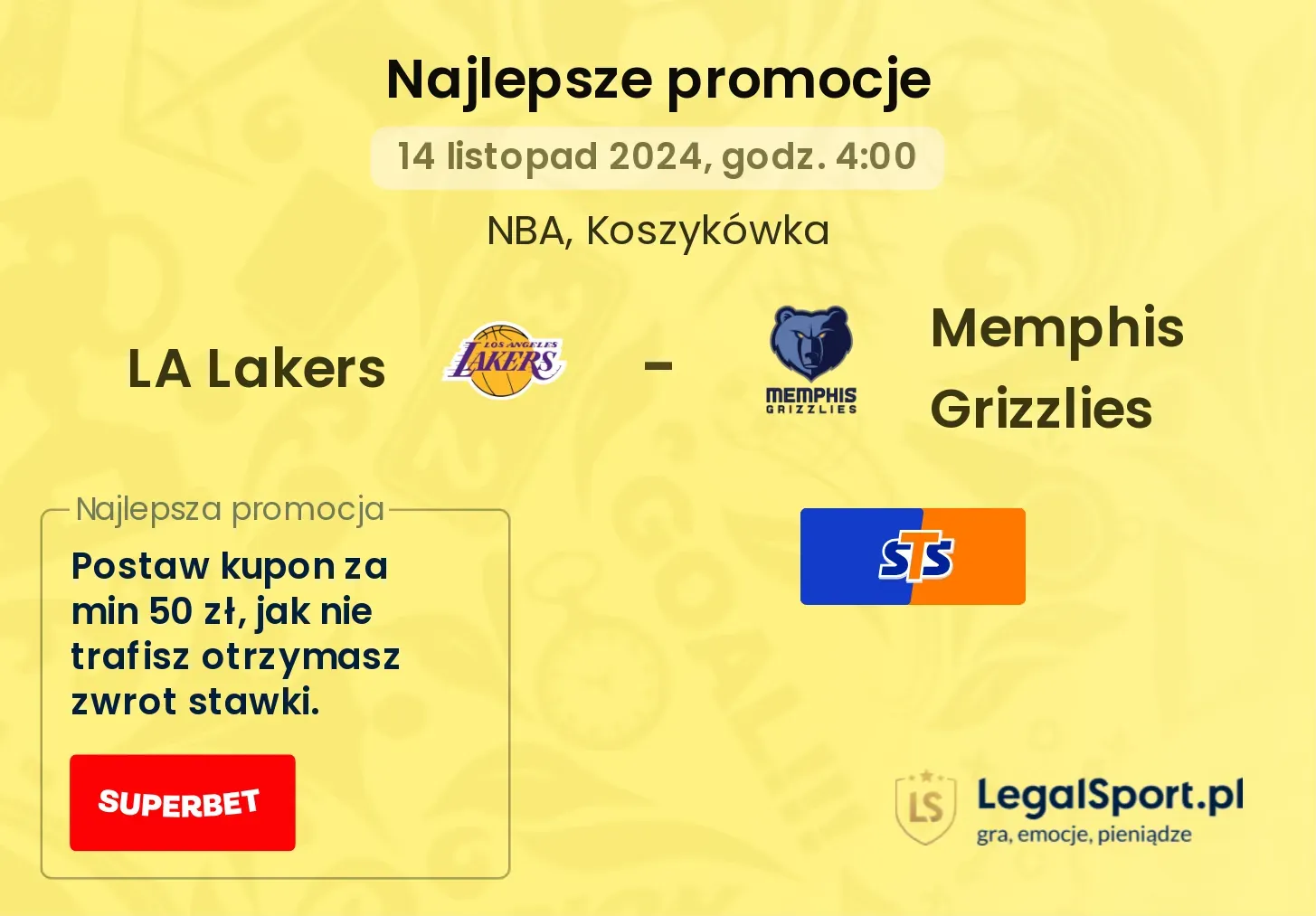 LA Lakers - Memphis Grizzlies promocje bonusy na mecz