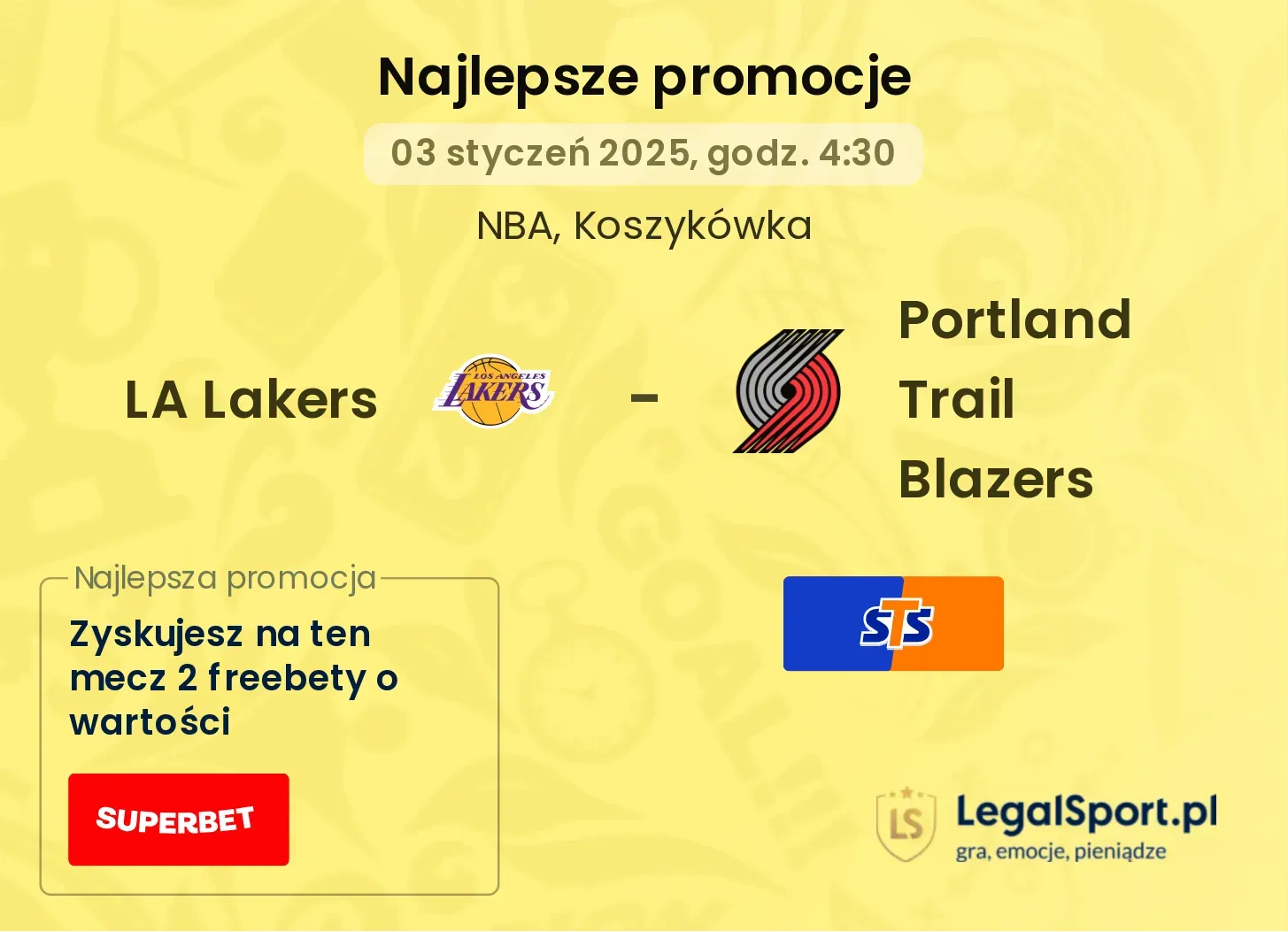 LA Lakers - Portland Trail Blazers promocje bonusy na mecz