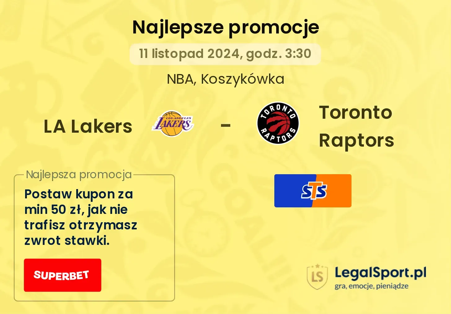 LA Lakers - Toronto Raptors promocje bonusy na mecz