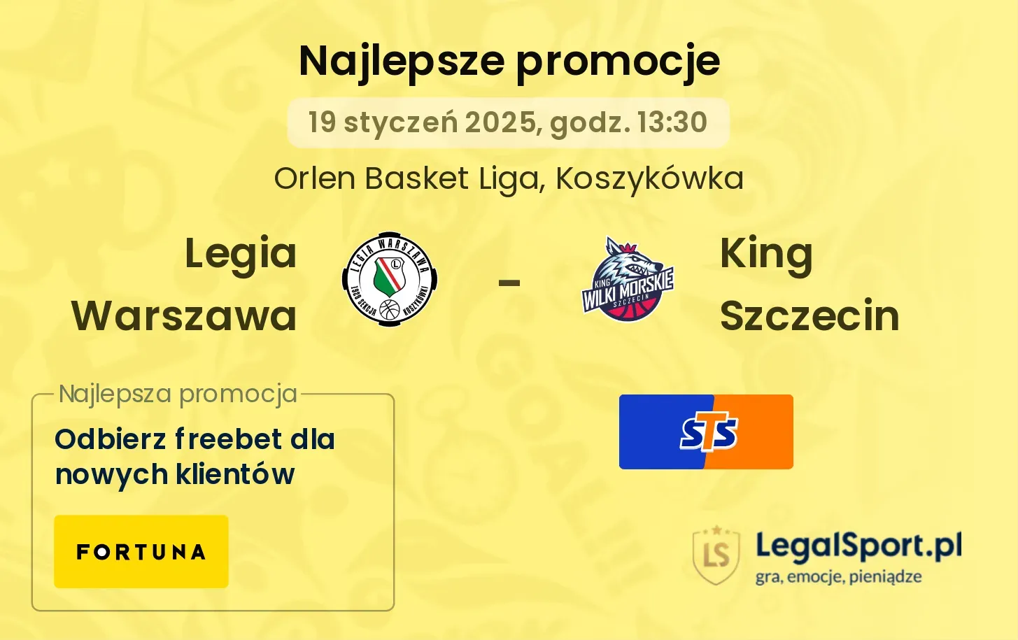 Legia Warszawa - King Szczecin promocje bonusy na mecz