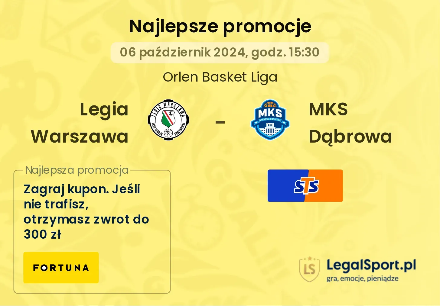 Legia Warszawa - MKS Dąbrowa promocje bonusy na mecz