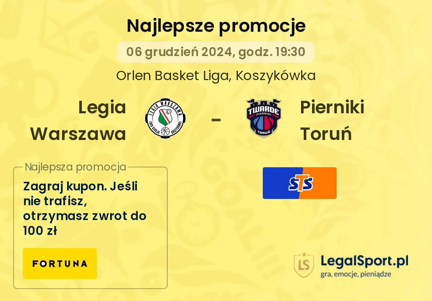 Legia Warszawa - Pierniki Toruń promocje bonusy na mecz