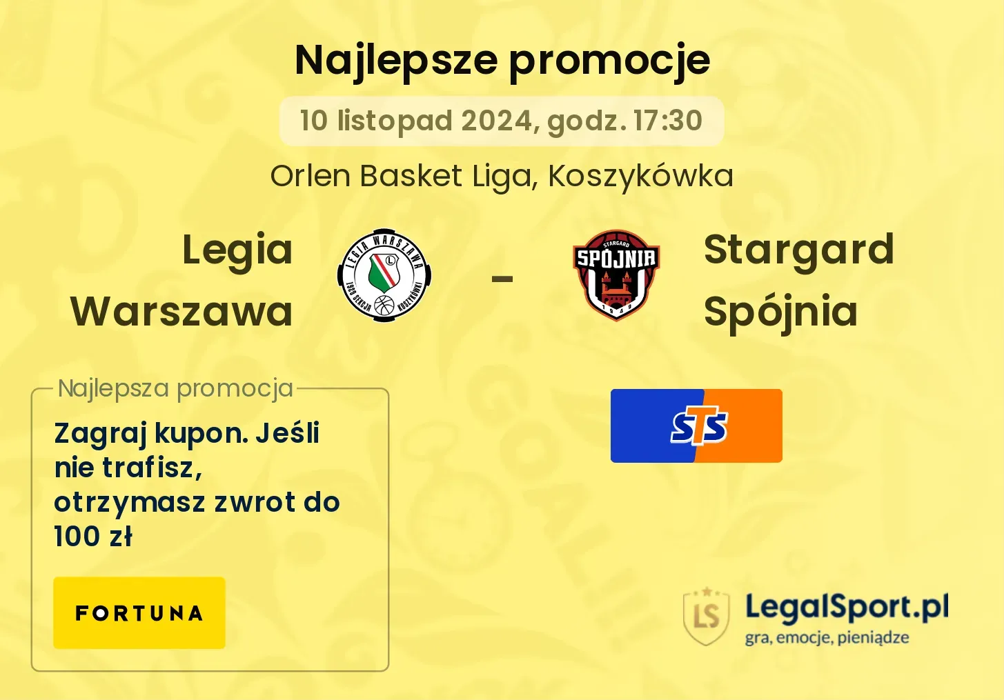 Legia Warszawa - Stargard Spójnia promocje bonusy na mecz