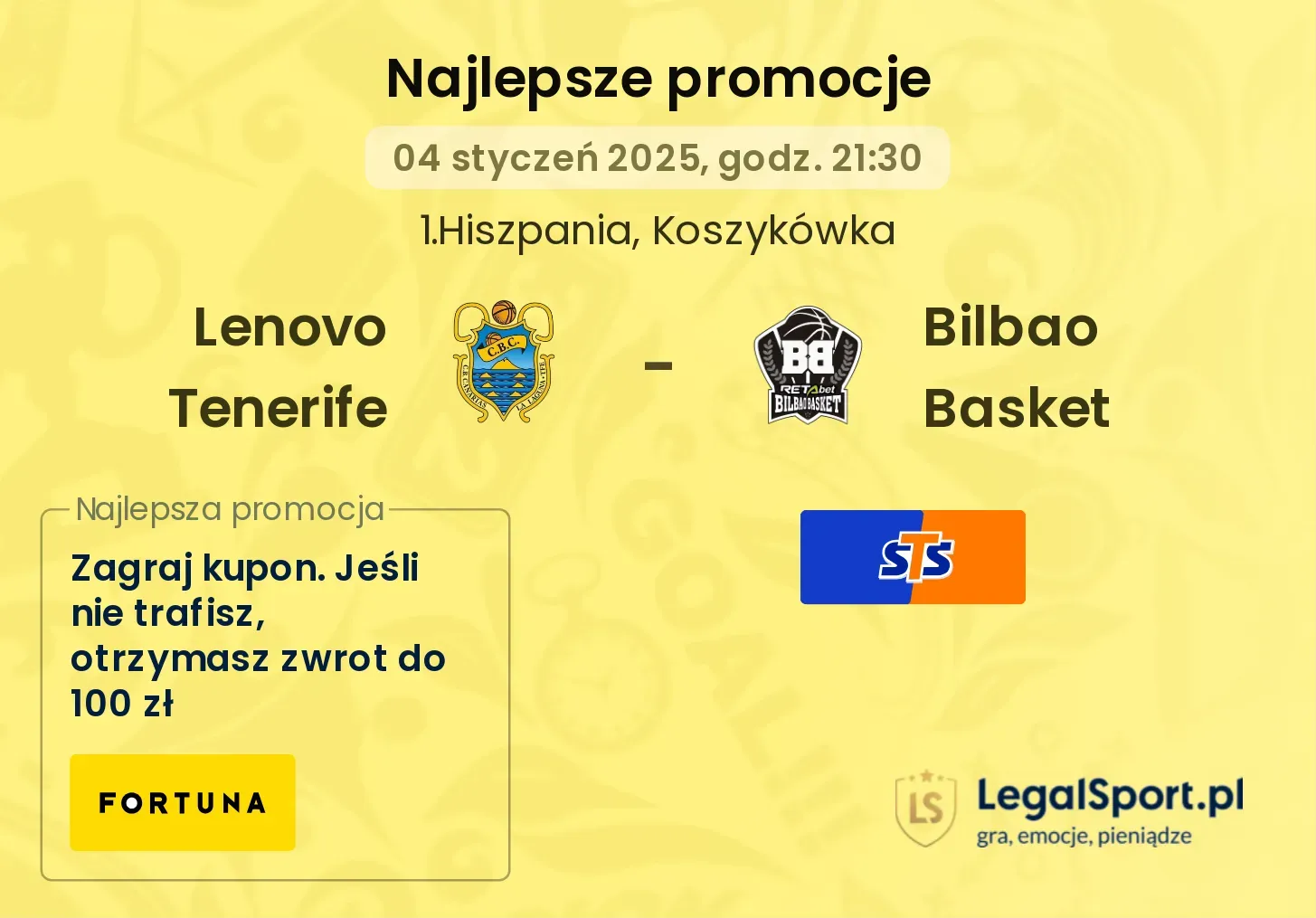 Lenovo Tenerife - Bilbao Basket promocje bonusy na mecz