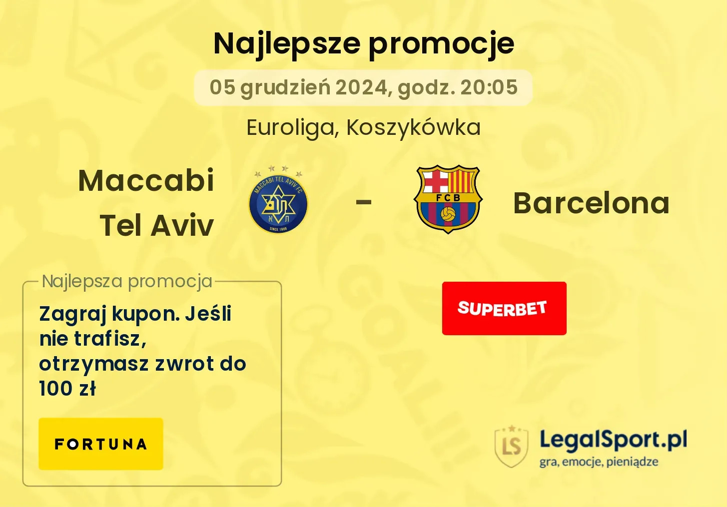 Maccabi Tel Aviv - Barcelona promocje bonusy na mecz