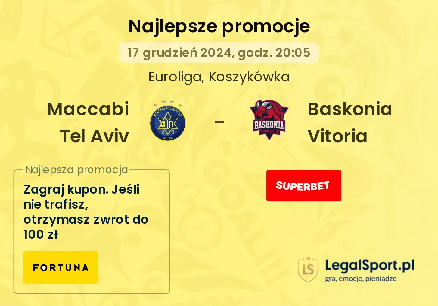 Maccabi Tel Aviv - Baskonia Vitoria promocje bonusy na mecz