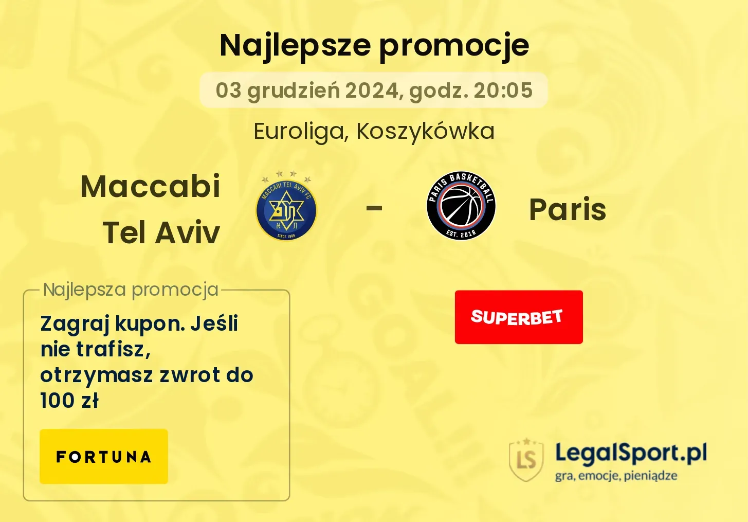 Maccabi Tel Aviv - Paris promocje bonusy na mecz