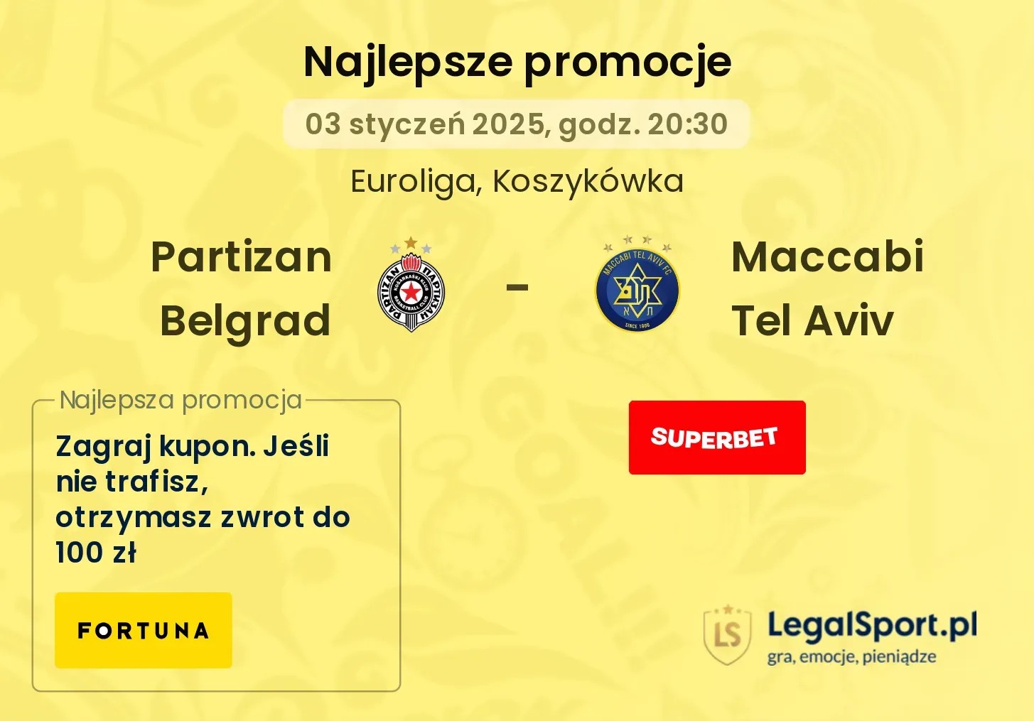 Partizan Belgrad - Maccabi Tel Aviv promocje u bukmacherów