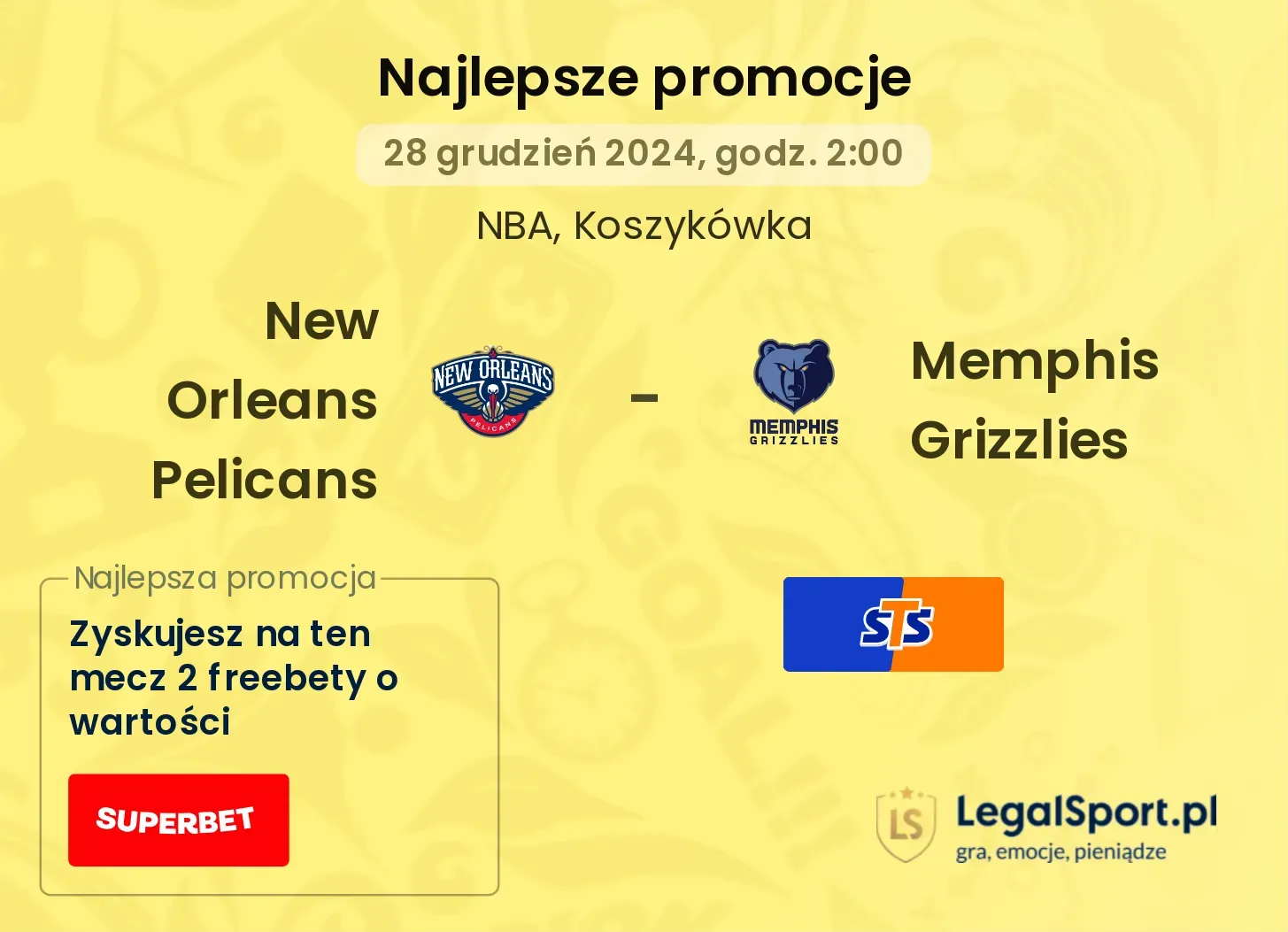 Memphis Grizzlies - New Orleans Pelicans promocje bonusy na mecz