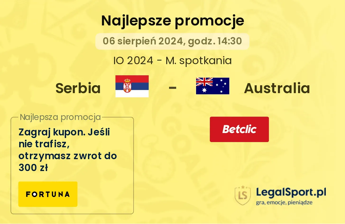 Serbia - Australia promocje bonusy na mecz