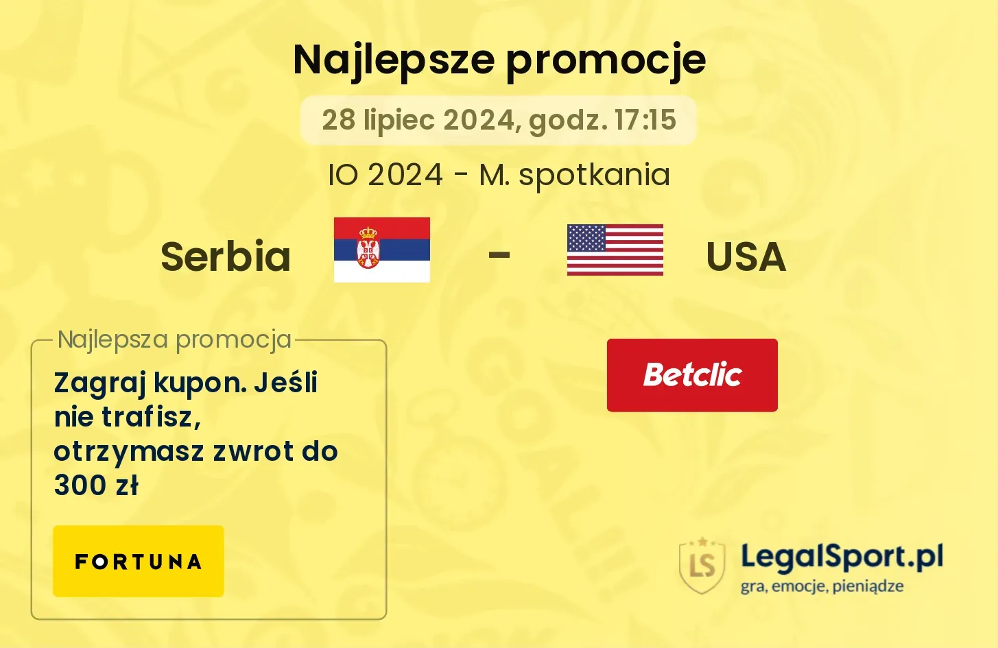 Serbia - USA promocje bonusy na mecz