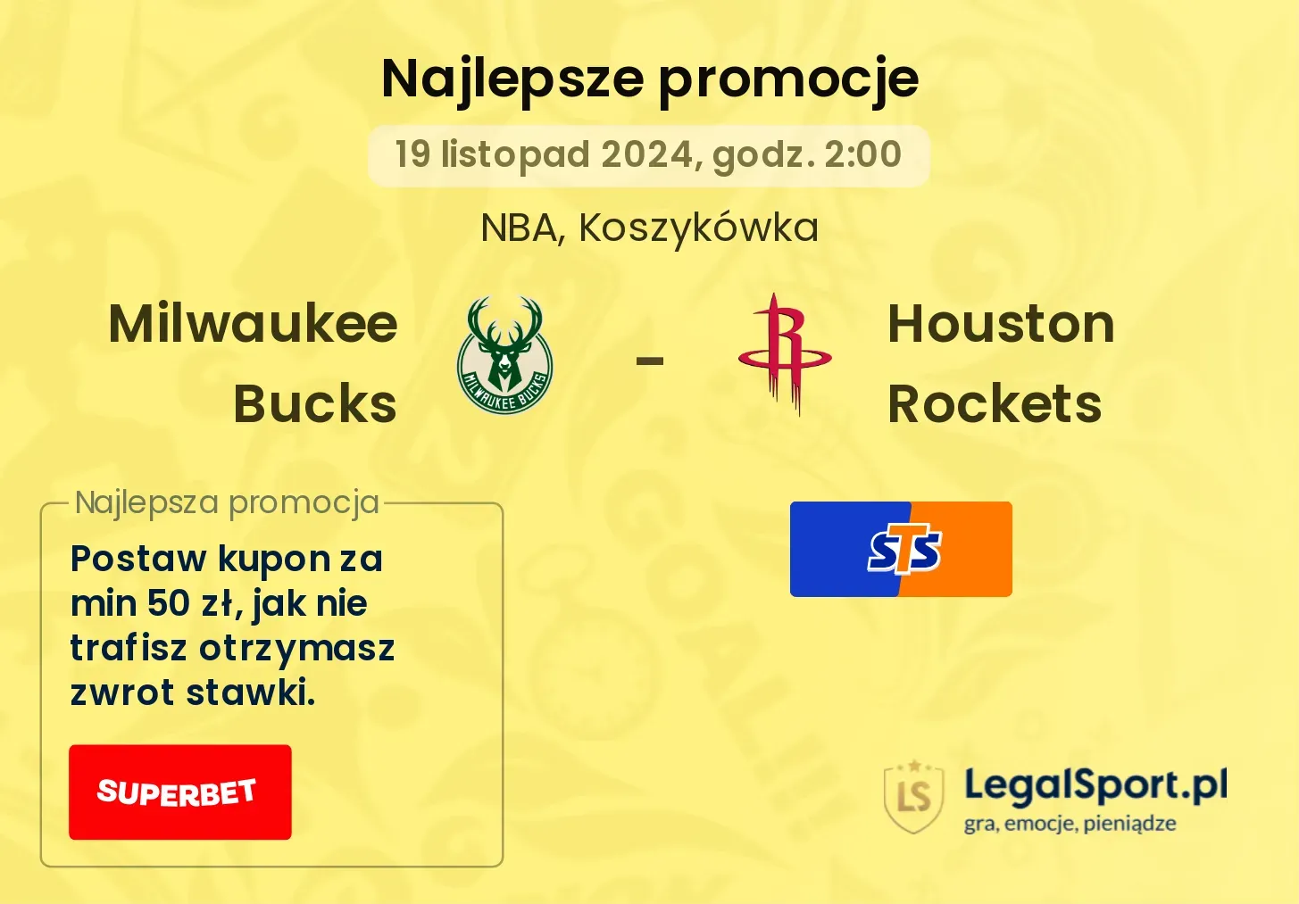 Milwaukee Bucks - Houston Rockets promocje bonusy na mecz