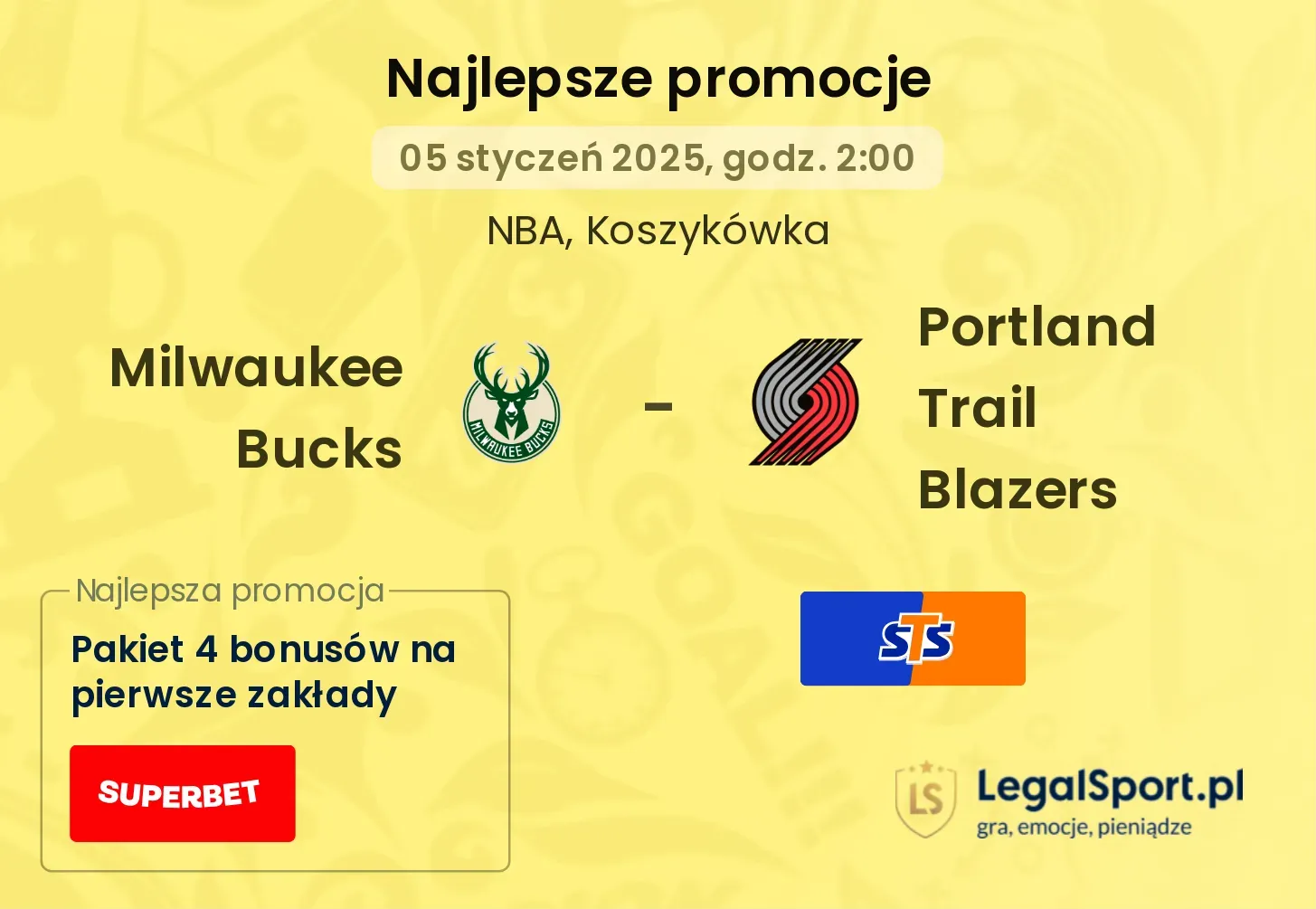 Milwaukee Bucks - Portland Trail Blazers promocje bonusy na mecz