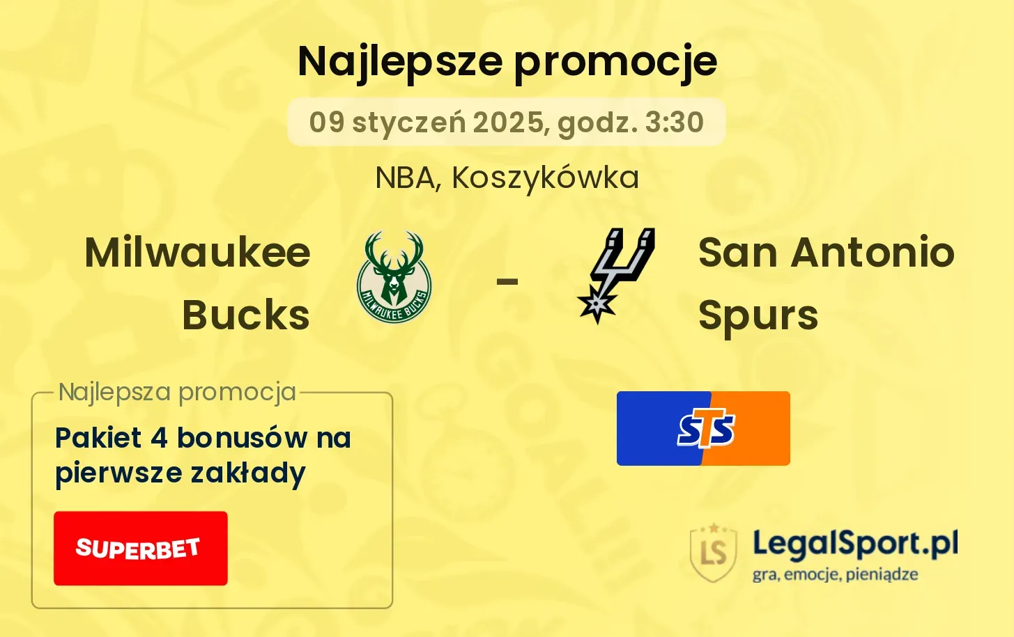 Milwaukee Bucks - San Antonio Spurs promocje bonusy na mecz