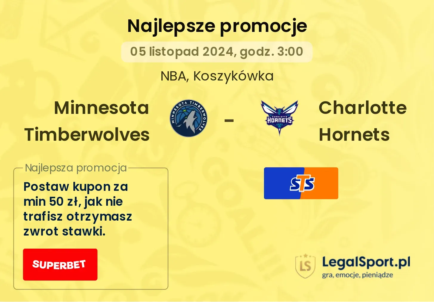 Minnesota Timberwolves - Charlotte Hornets promocje bonusy na mecz