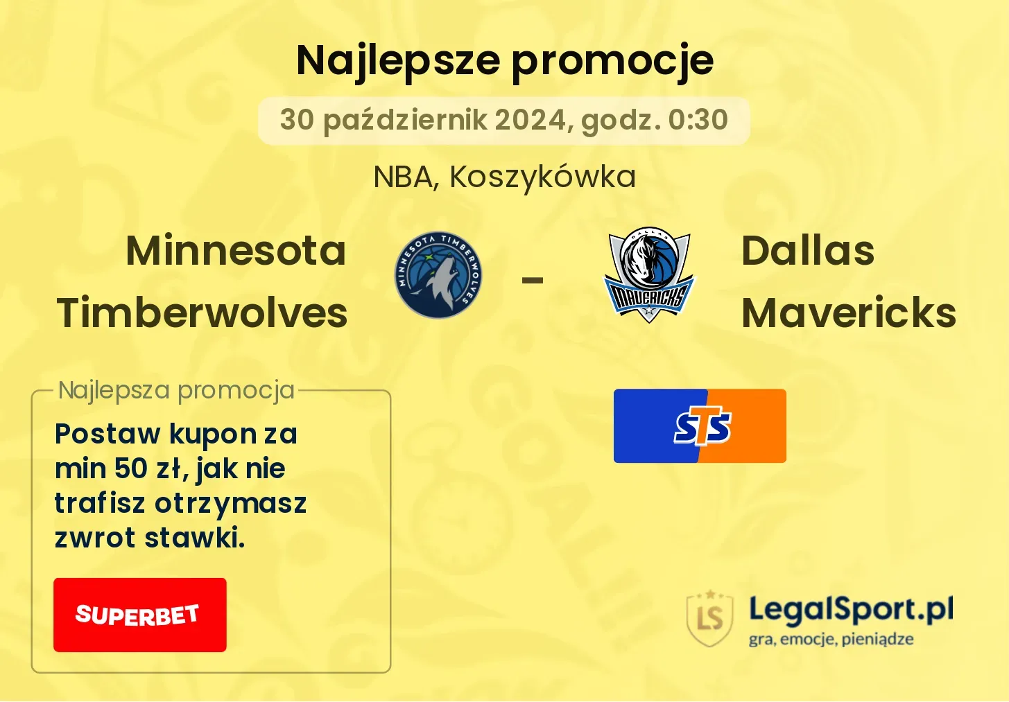 Minnesota Timberwolves - Dallas Mavericks promocje bonusy na mecz