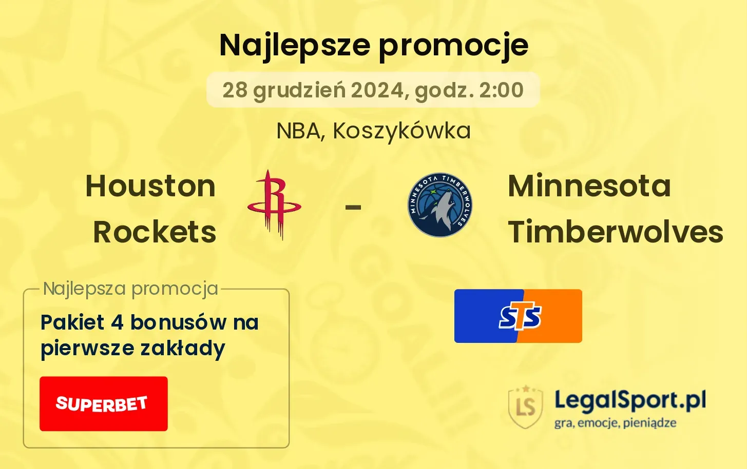 Minnesota Timberwolves - Houston Rockets promocje bonusy na mecz