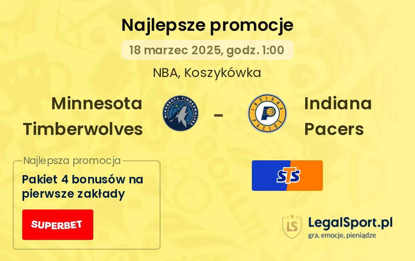 Minnesota Timberwolves - Indiana Pacers promocje bonusy na mecz