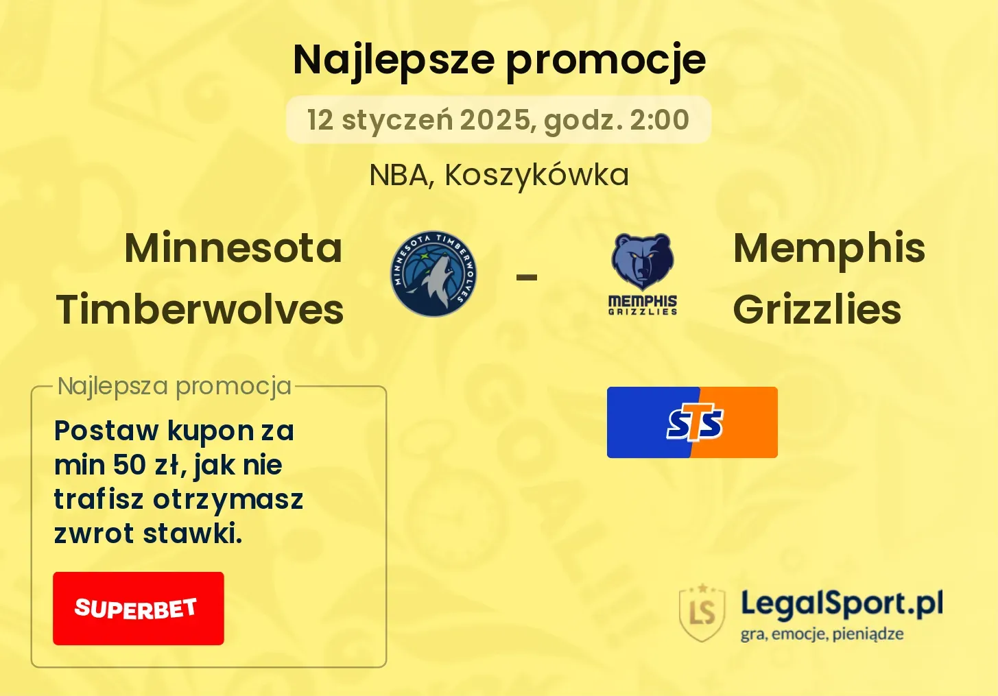 Minnesota Timberwolves - Memphis Grizzlies promocje bonusy na mecz