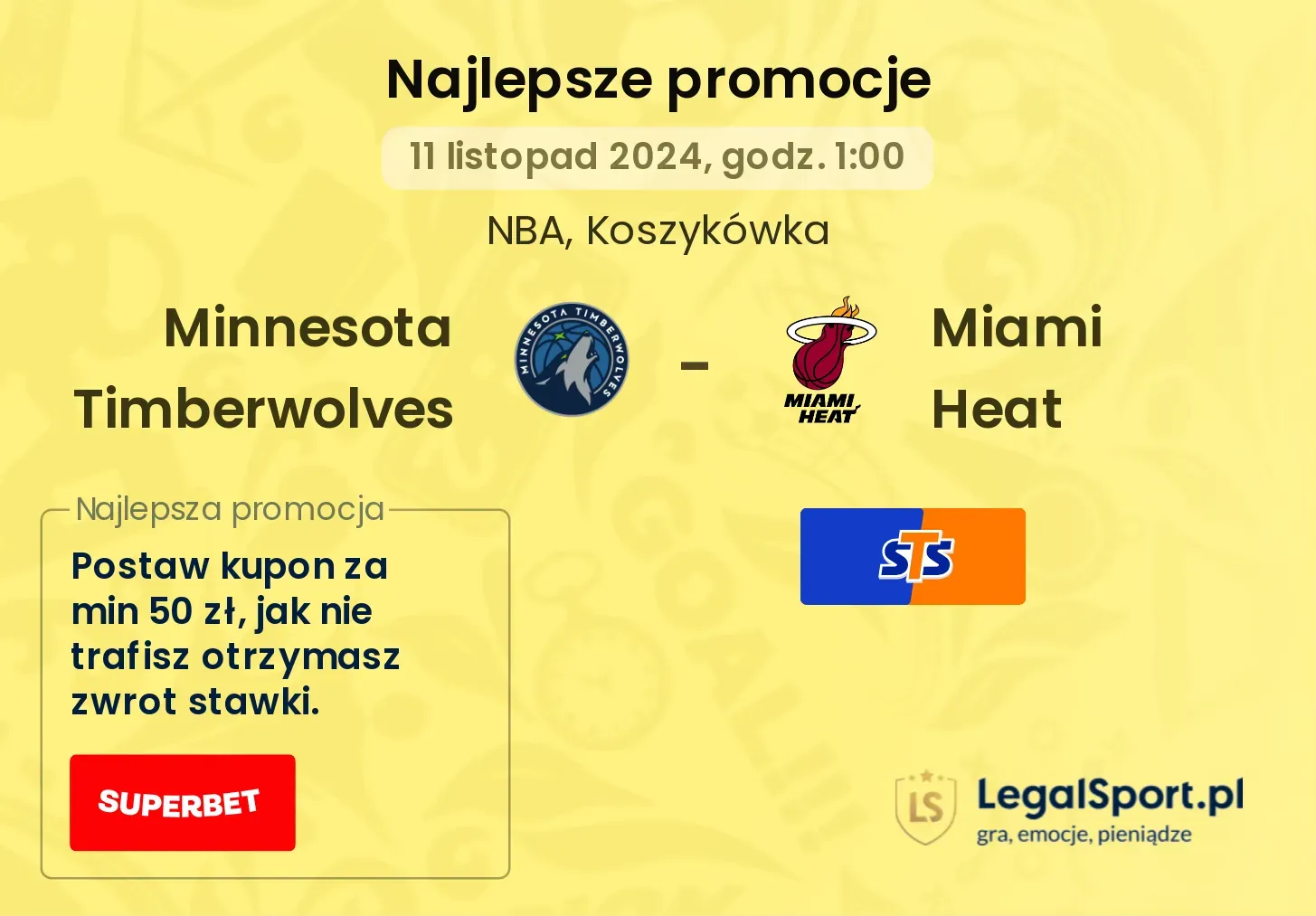 Minnesota Timberwolves - Miami Heat promocje bonusy na mecz