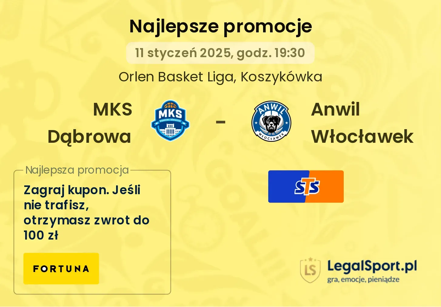 MKS Dąbrowa - Anwil Włocławek promocje bonusy na mecz