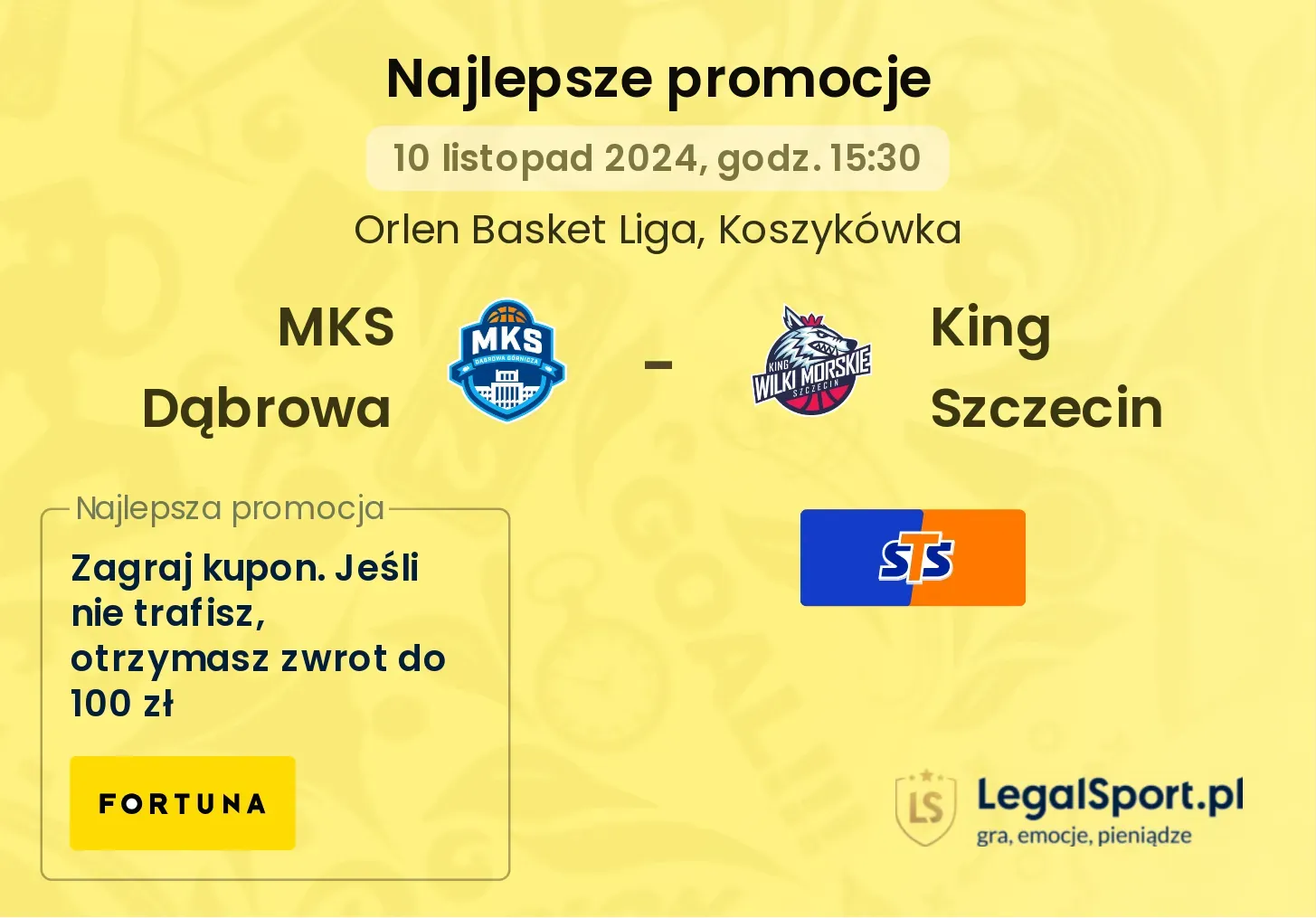 MKS Dąbrowa - King Szczecin promocje bukmacherskie 10.11, 15:30