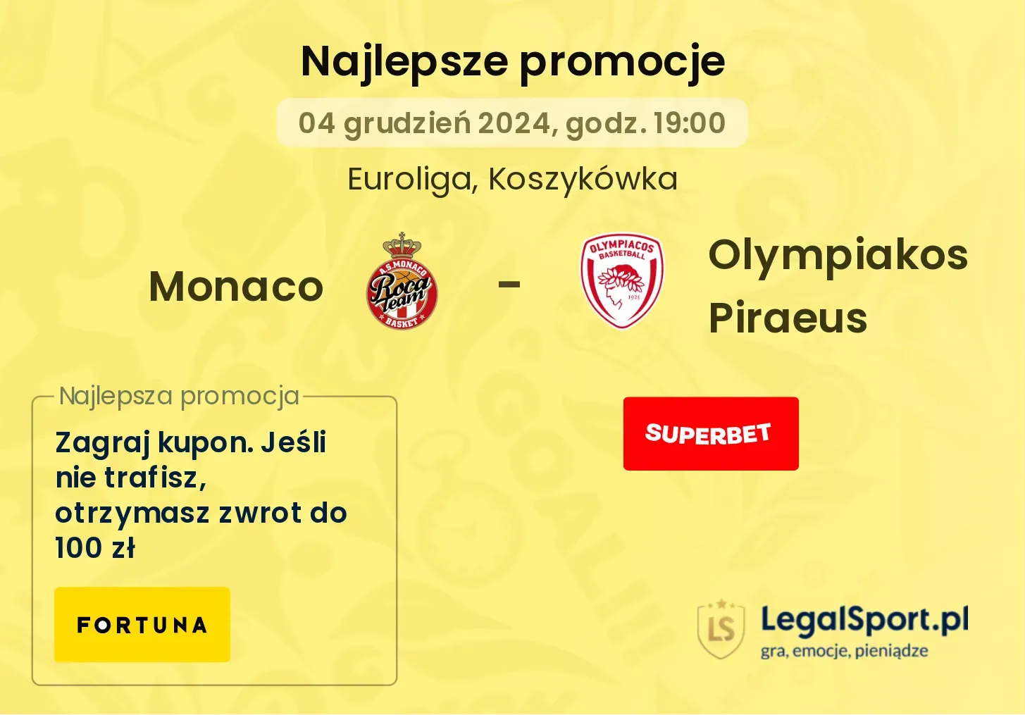 Monaco - Olympiakos Piraeus promocje bonusy na mecz