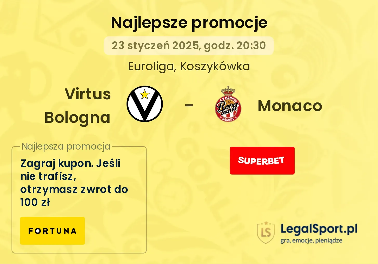 Monaco - Virtus Bologna promocje bonusy na mecz