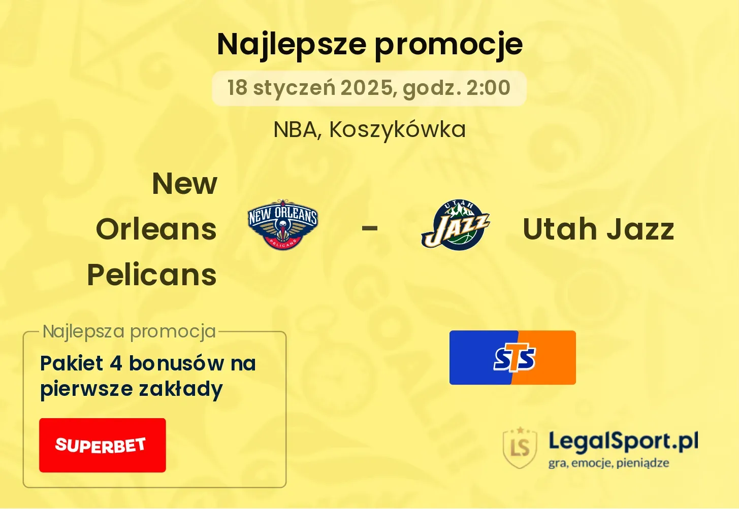 New Orleans Pelicans - Utah Jazz promocje bonusy na mecz