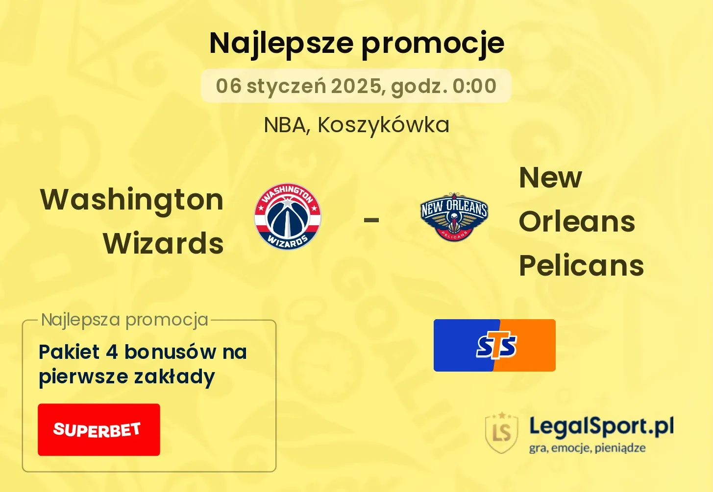 New Orleans Pelicans - Washington Wizards promocje bonusy na mecz