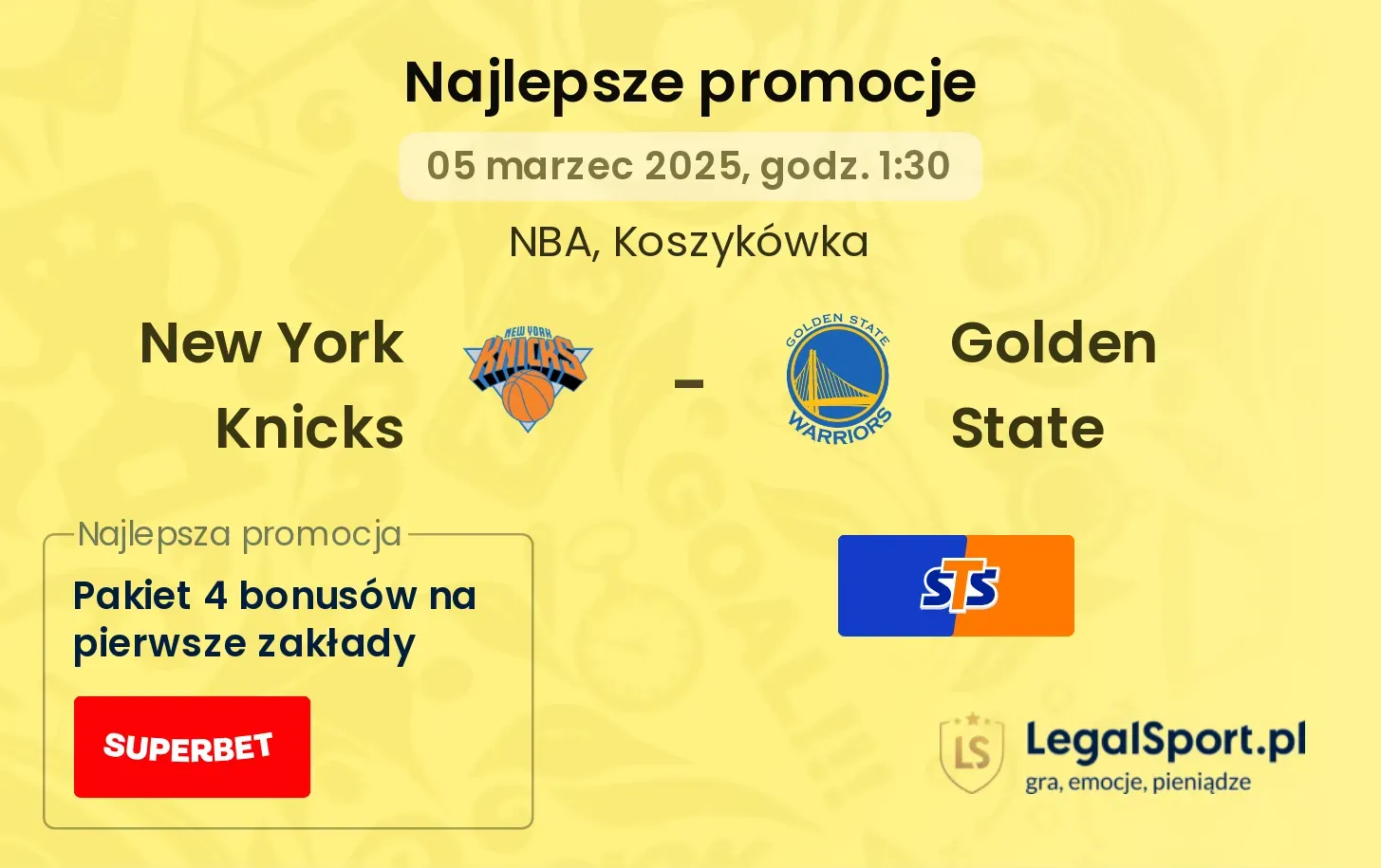 New York Knicks - Golden State promocje bonusy na mecz